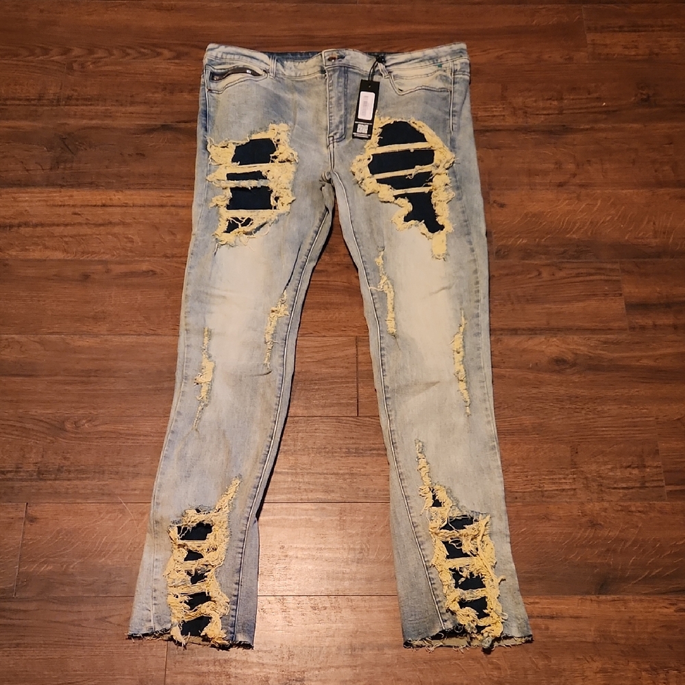 Men ROCKSTAR ORIGINAL Distressed Light Blue Jeans